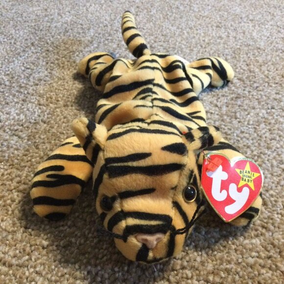 VINTAGE * TY BeanieBaby Plush - 1995 STRIPES Tiger - Picture 1 of 9